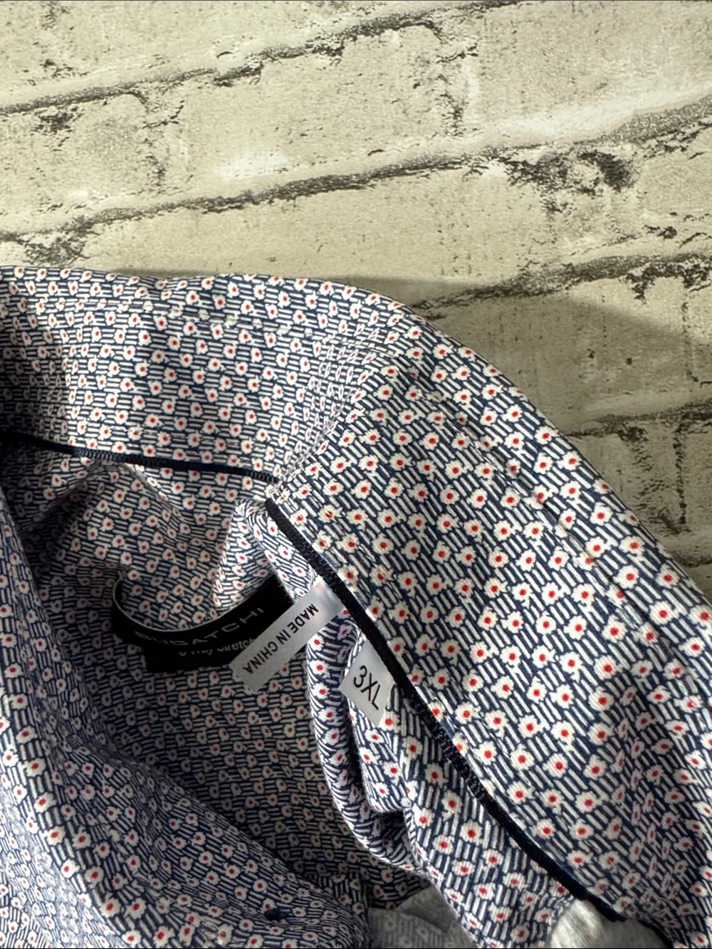 Bugatchi mens 3XL XXXL blue red micro pattern 8-way stretch knit button up shirt